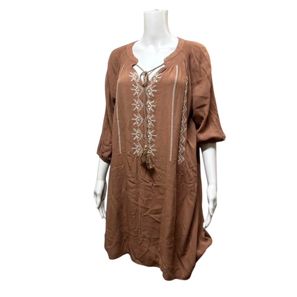 YA Los Angeles Embroidered Tassel Brown Dress Size S - Picture 4 of 7